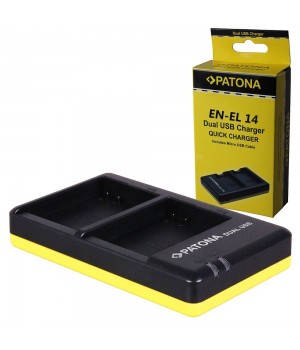 Încărcător DUAL Nikon EN-EL14, ENEL14 marca Patona cu cablu micro-USB